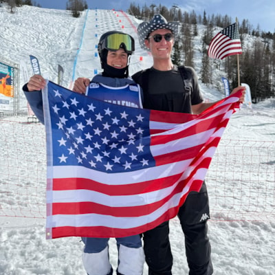 US Ski Team, Asher holding American flag